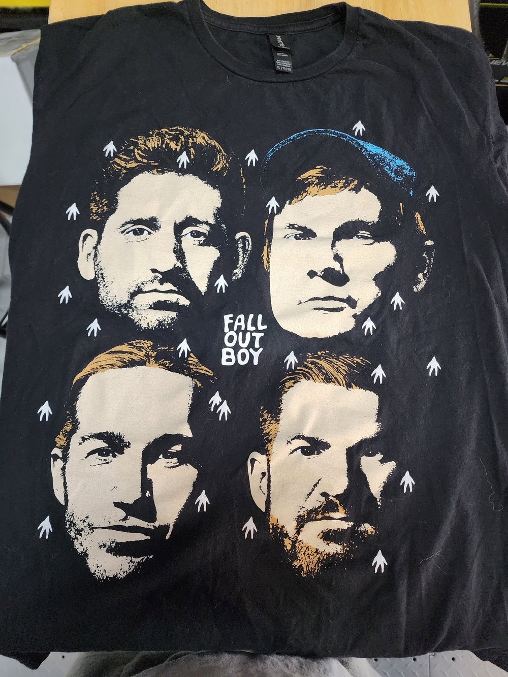 Fall Out Boy Black Graphic Band Tee with Cream & Blue Accents